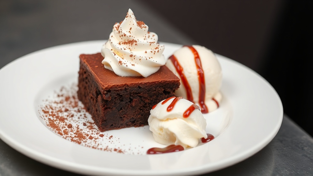 Brownie con nata y helado de Turrón Sagunto