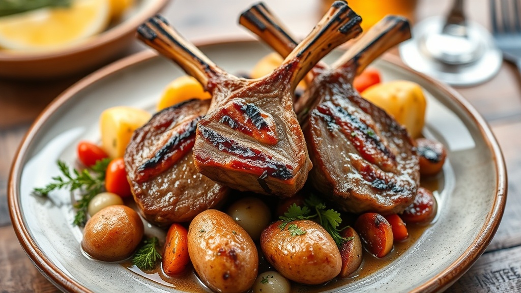 Chuletillas de cordero con vegetales y patatas Sagunto