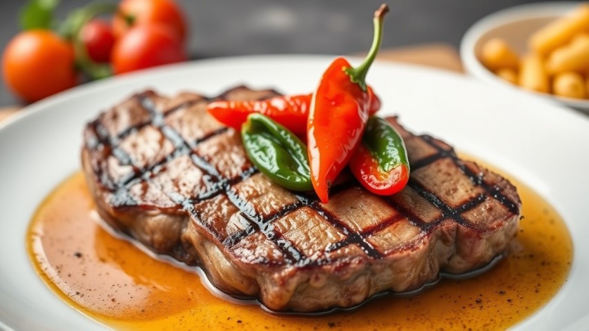 Entrecot de ternera con Piquillos y panaderas Sagunto